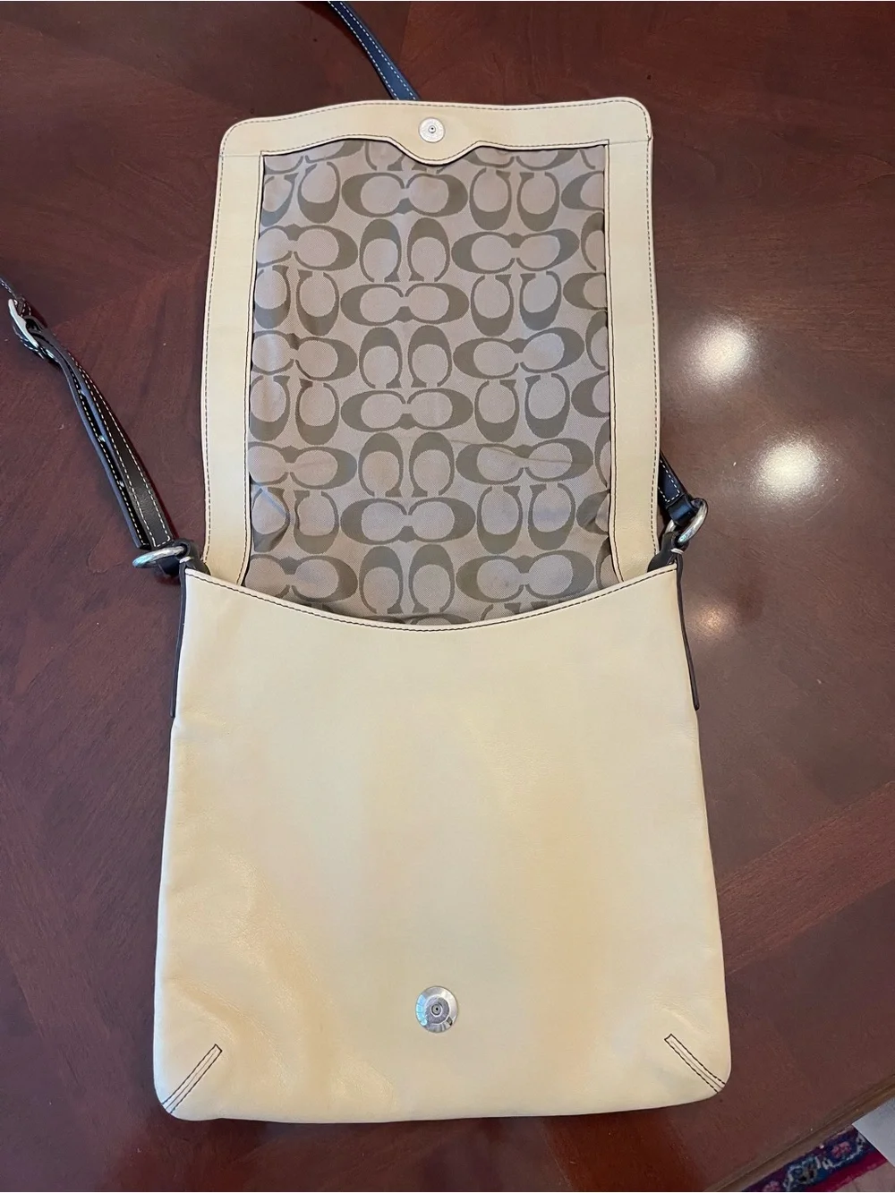 Coach Cream Leather Messenger Bag with Dark Brown Strap